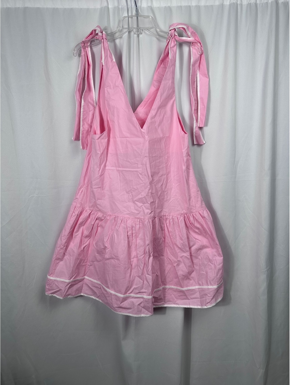 Pink Cotton Sleeveless Dress with Tie Straps and Gathered Skirt, Size Small